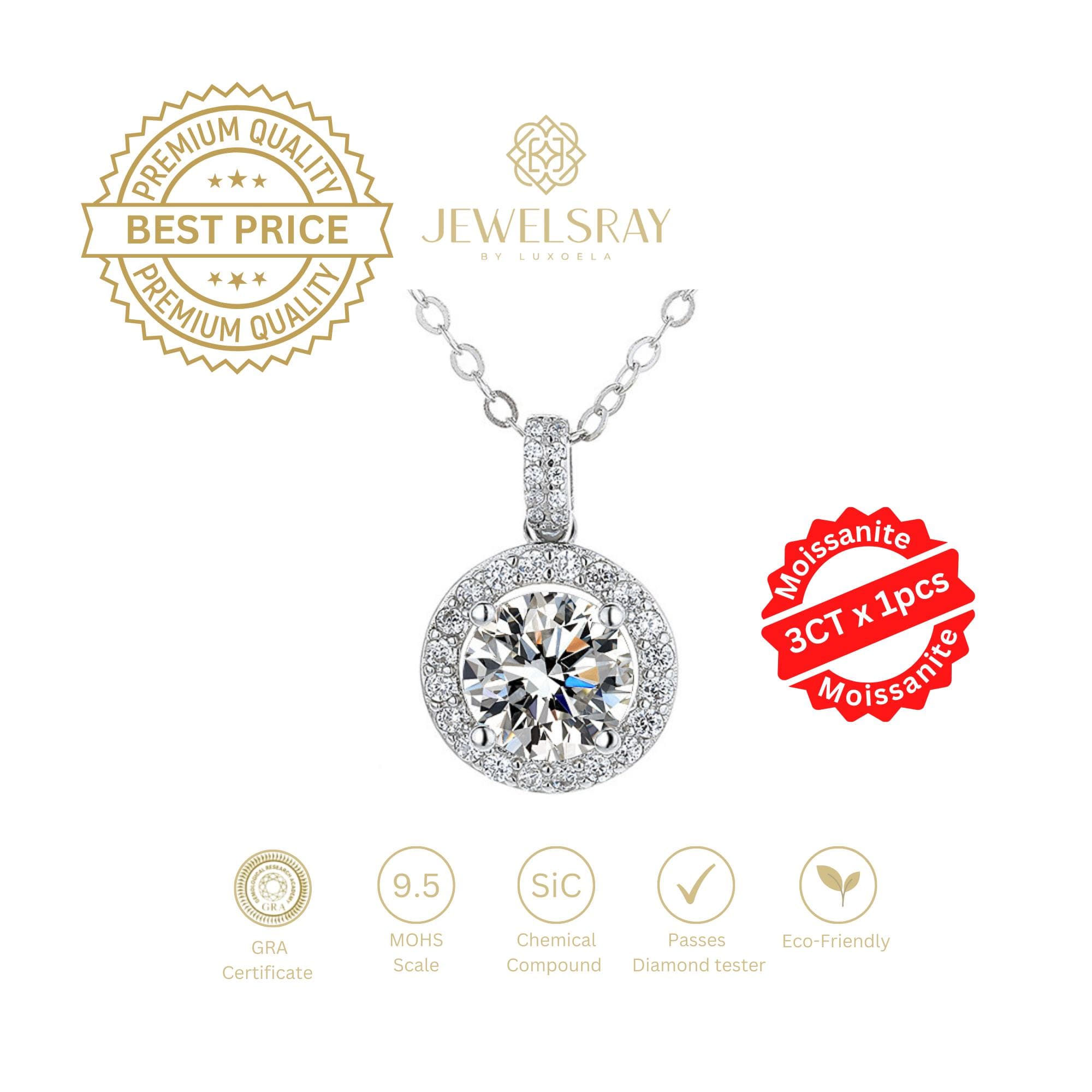 Quinn Necklace 3 Carat Moissanite Diamond settinf Sertifikat GRA kalung berlian setting