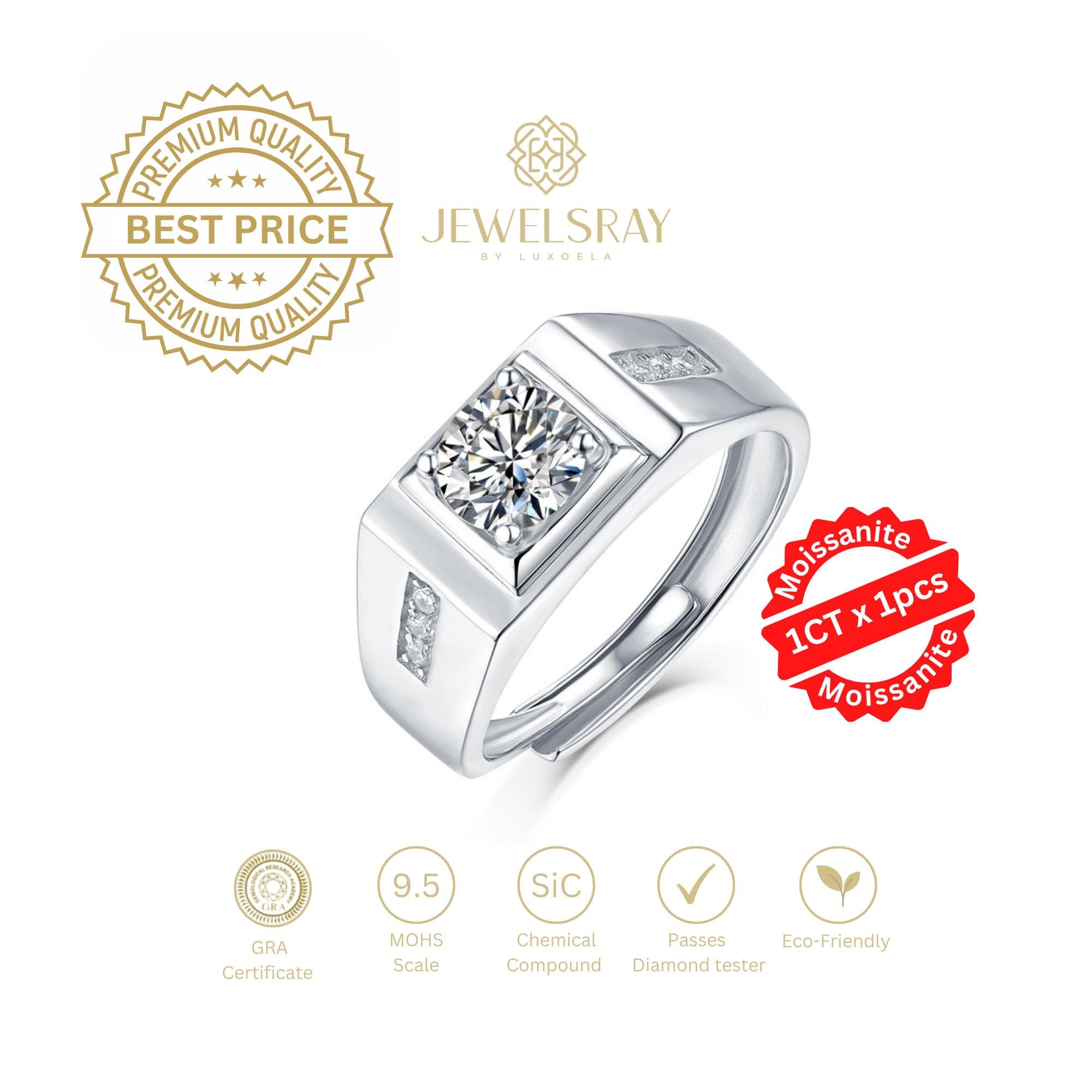 Cincin Pria Lavon Moissanite Man Ring Adjustable Elegant Fancy Ring