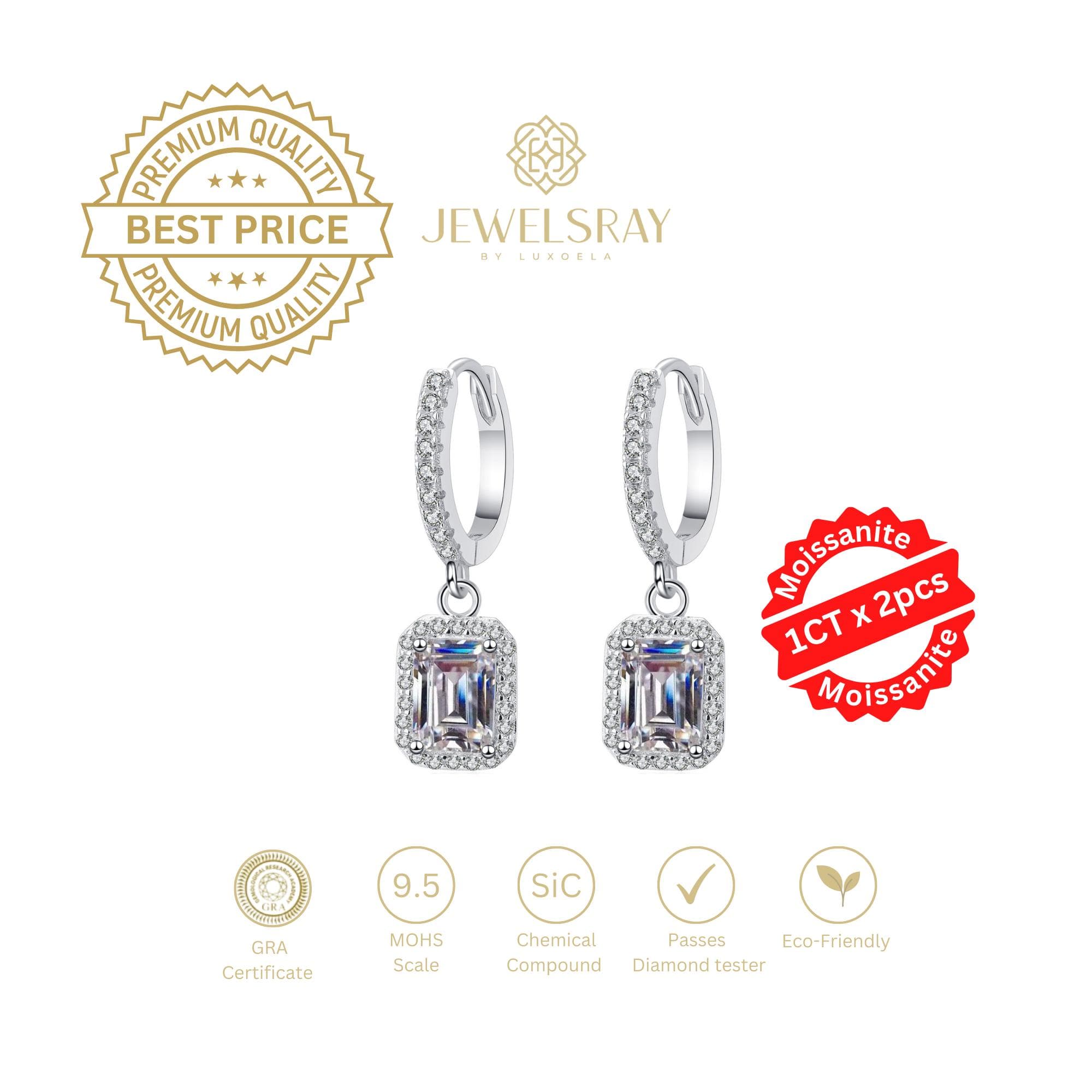 Anting Vermora Emerald Cut Moissanite Earrings Diamond Look Kawin