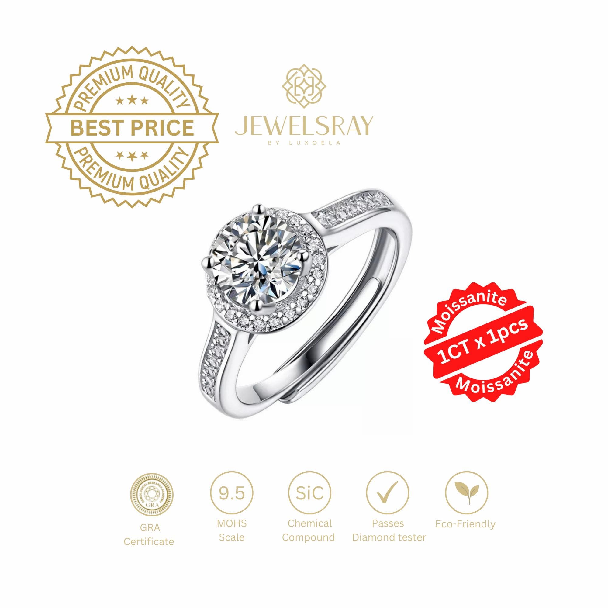 Quinn Ring Adjustable Moissanite - Diamond Look Cincin Kawin Berlian