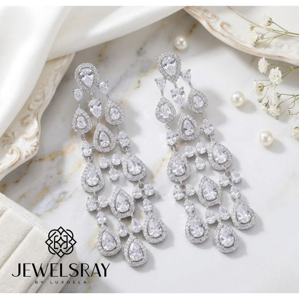 Anting Pesta Madrid Earrings Perhiasan Tunangan Lamaran Kawin Fancy Wedding Elegant Engagement Married Bridal Jewelsray CZ Luxoela