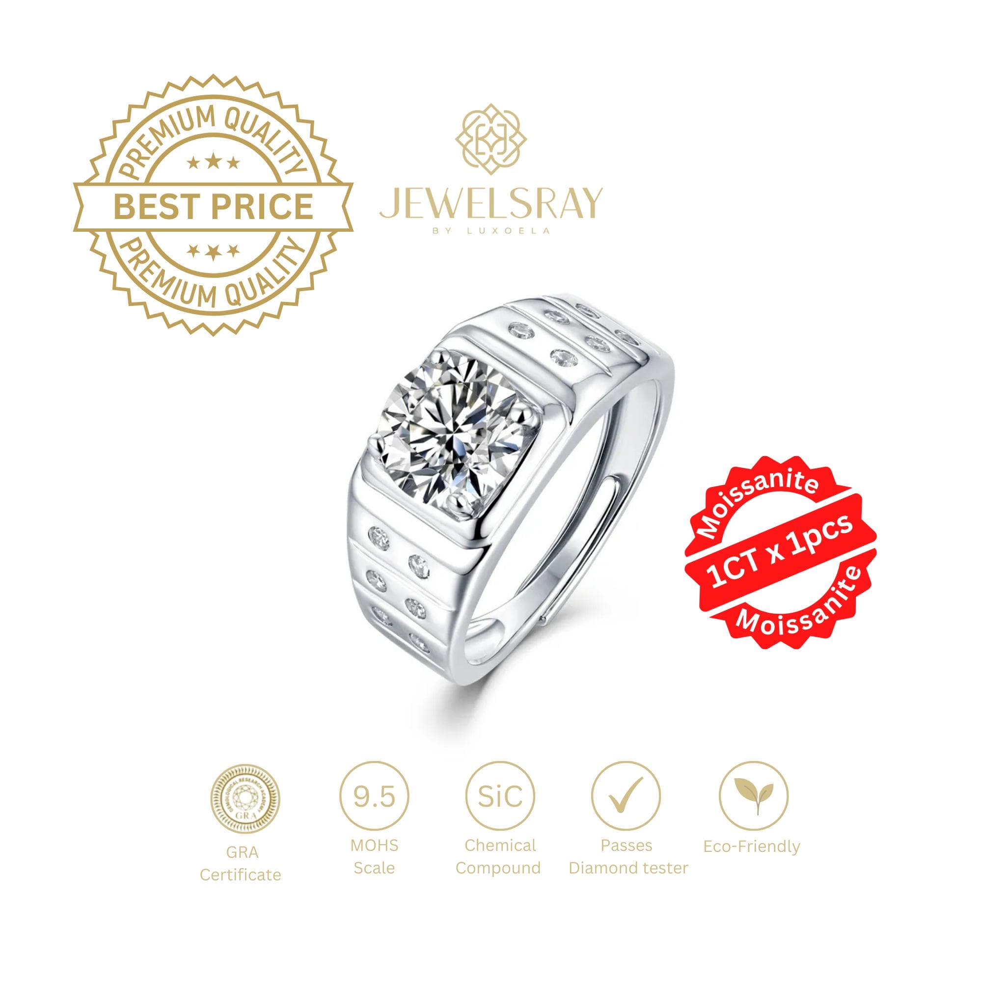 Cincin Pria Noah Moissanite Man Ring Adjustable Elegant Fancy Ring