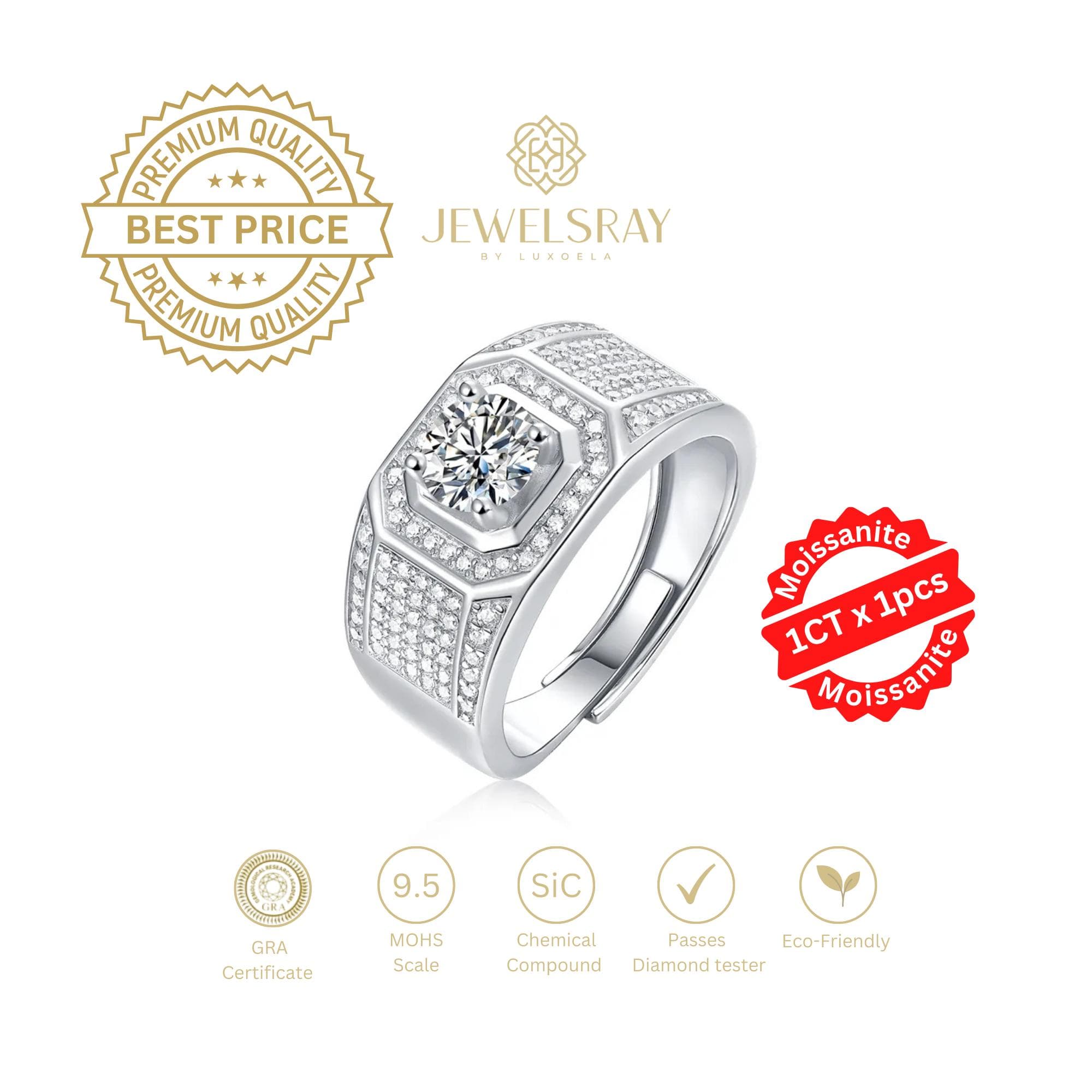 Cincin Pria Liam Moissanite Man Ring Adjustable Elegant Fancy Ring