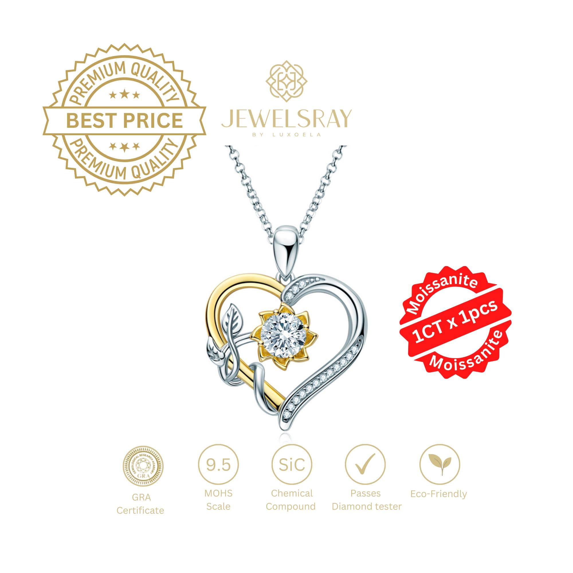 Kalung Girasol Moissanite Dual Tone Necklace Diamond Look Jewelry
