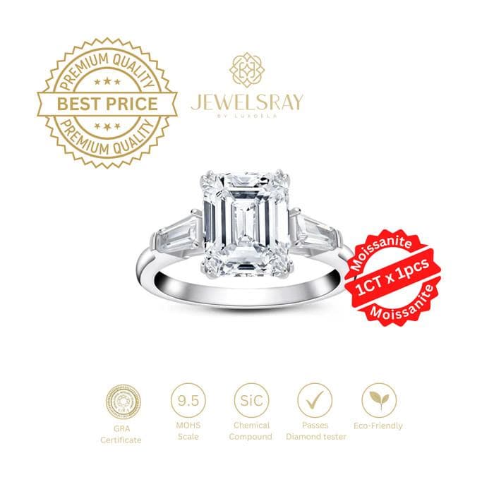 Cincin Kawin Mera Emerald Cut Moissanite Ring Adjustable Kawin Lamaran