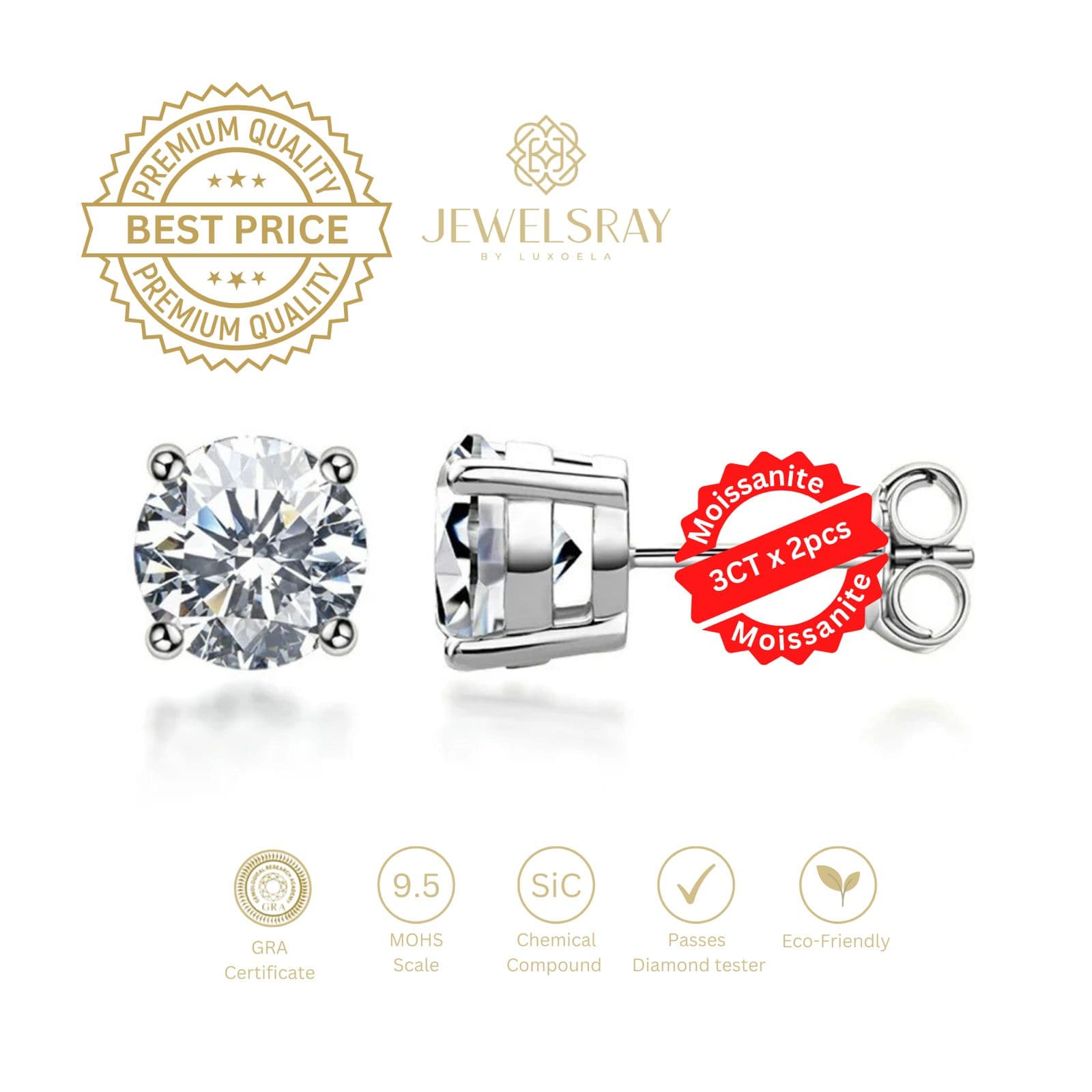 Anting Darcie Earrings Moissanite Diamond Look Kawin Tunangan 3 Carat