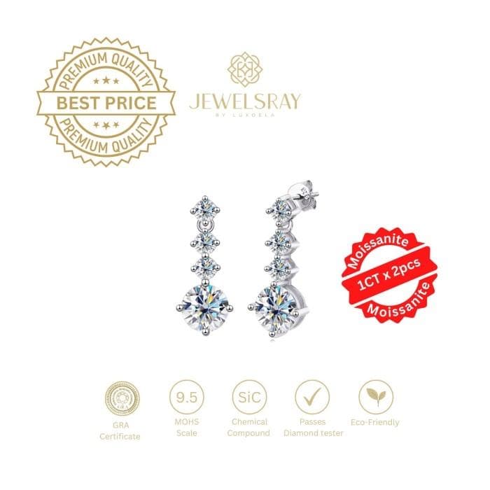 Anting Gillian Lite Earrings Moissanite Anting Diamond Look Tunangan Acara Pesta Pernikahan