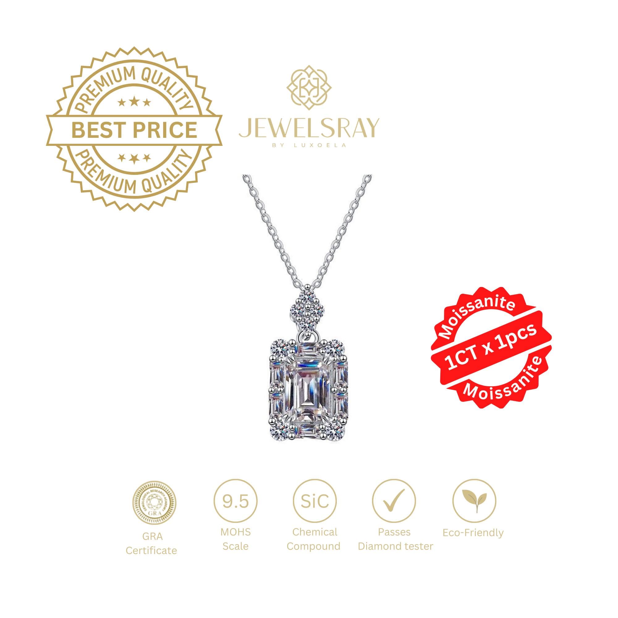 Kalung Maris Emerald Cut Moissanite Necklace Diamond Look Kawin Lamar