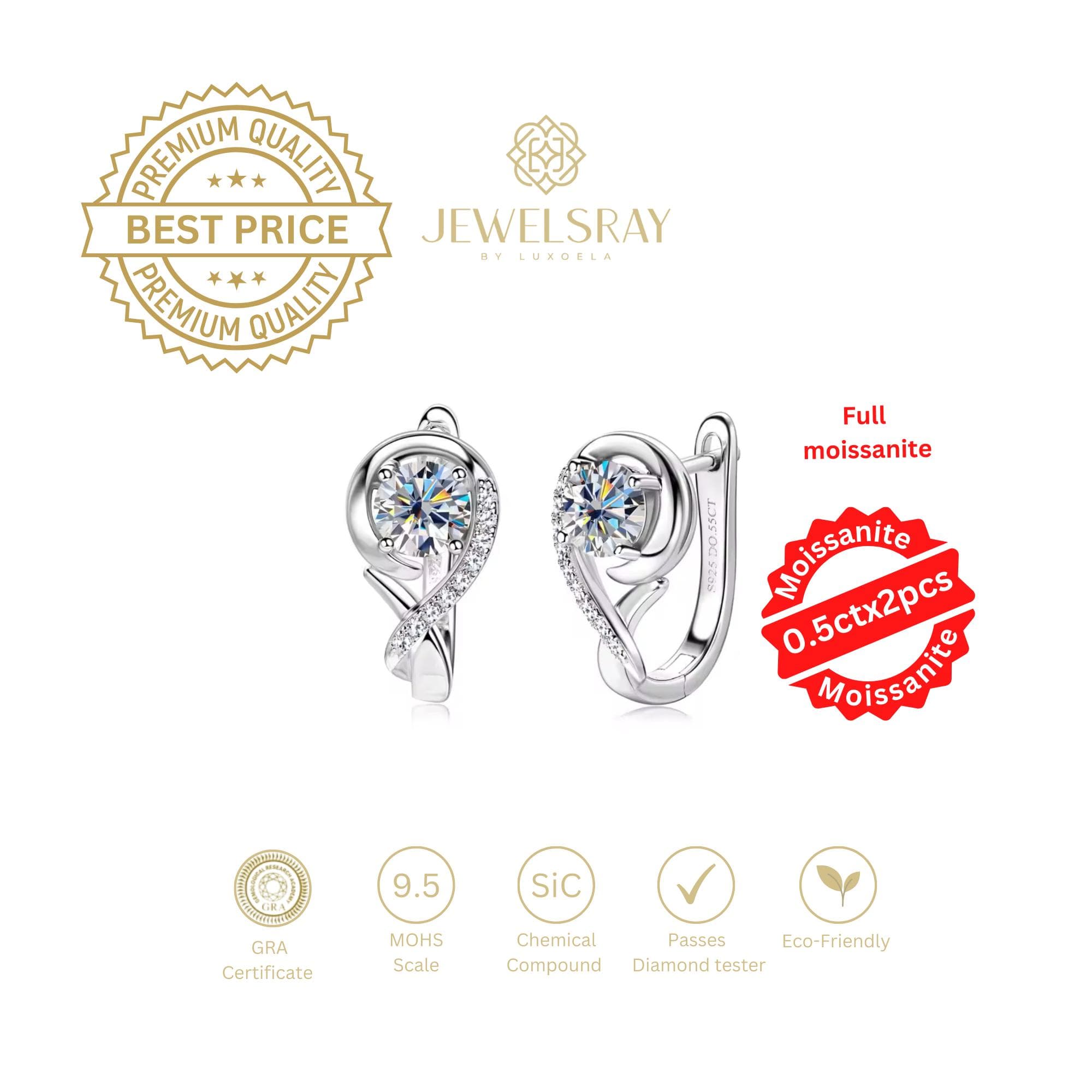 Anting Cadenza Moissanite Earrings 0.5 Carat Perhiasan Elegant Solitaire Fancy Diamond Look Jewelry Kawin Tunangan Wedding Engagement Lamaran Married Bridal Jewelsray Intan Permata Luxoela 0.5 Carat