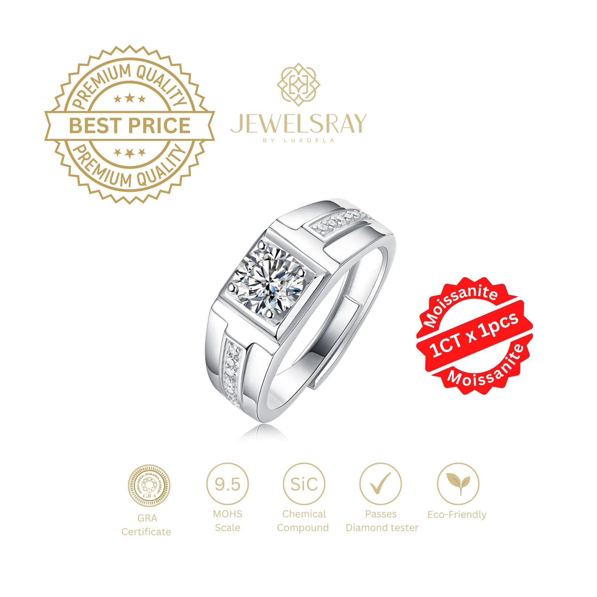 Cincin Pria Adiel Moissanite Man Ring Adjustable Elegant Fancy Ring