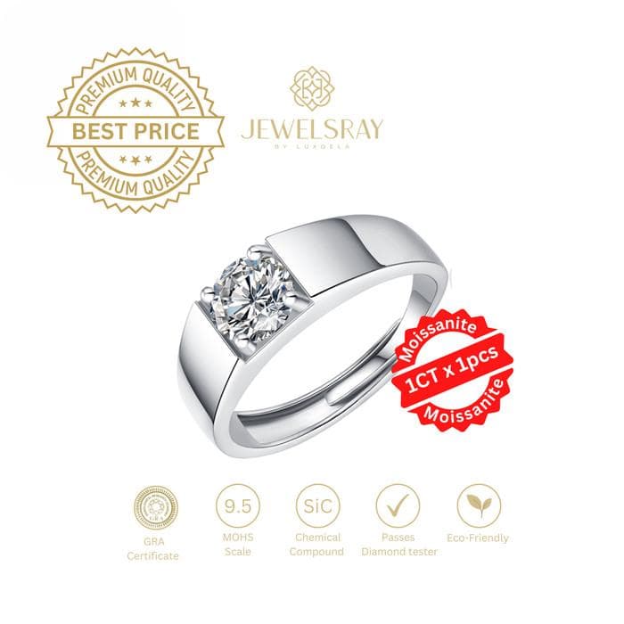Cincin Pria Darby Moissanite Man Ring Adjustable Elegant Fancy Ring