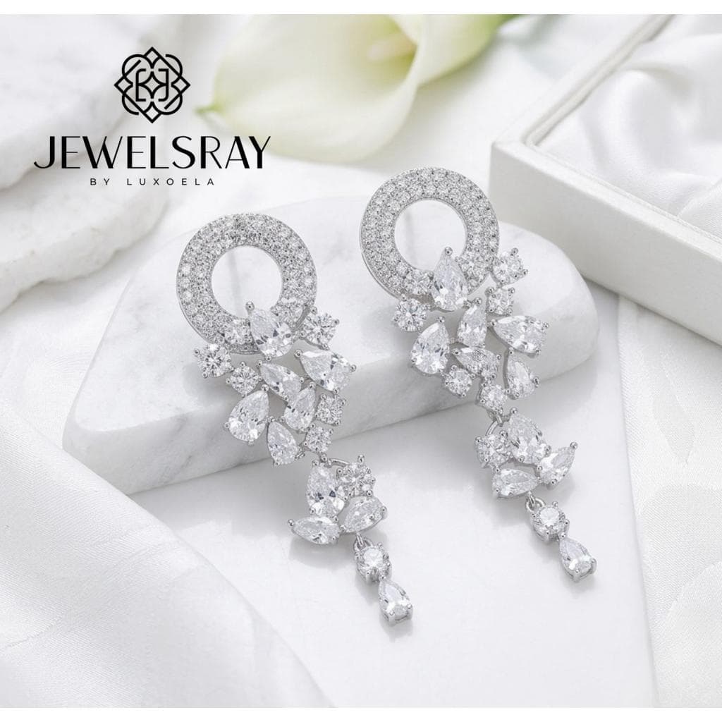 Anting Pesta Nara Earrings Perhiasan Tunangan Lamaran Kawin Fancy Wedding Elegant Engagement Married Bridal Jewelsray CZ Luxoela