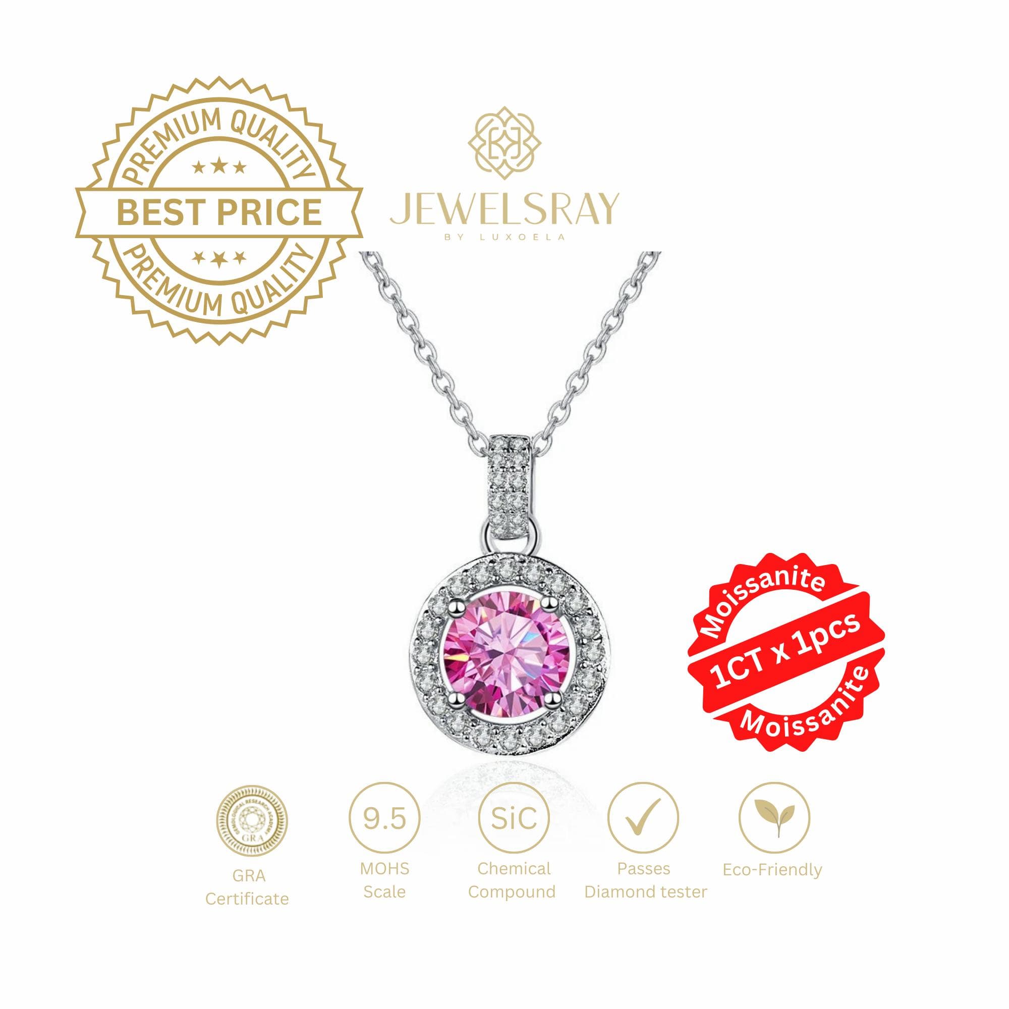 Kalung Quinn Necklace Pink Moissanite - Pink Diamond Look Jewelry 1 CT