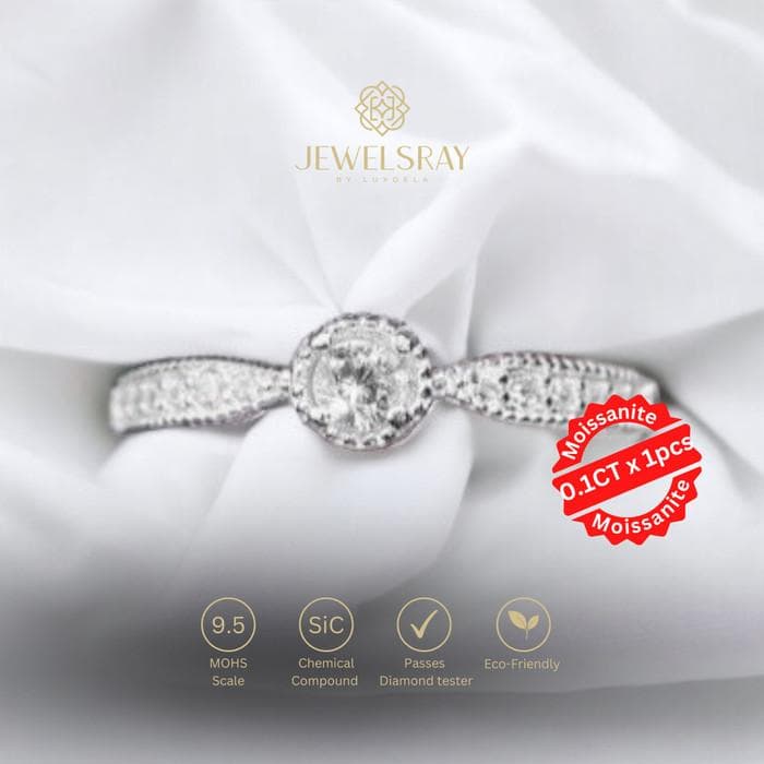 Cincin Kawin Petite Halo Moissanite Ring Adjustable Diamond Look Lamar