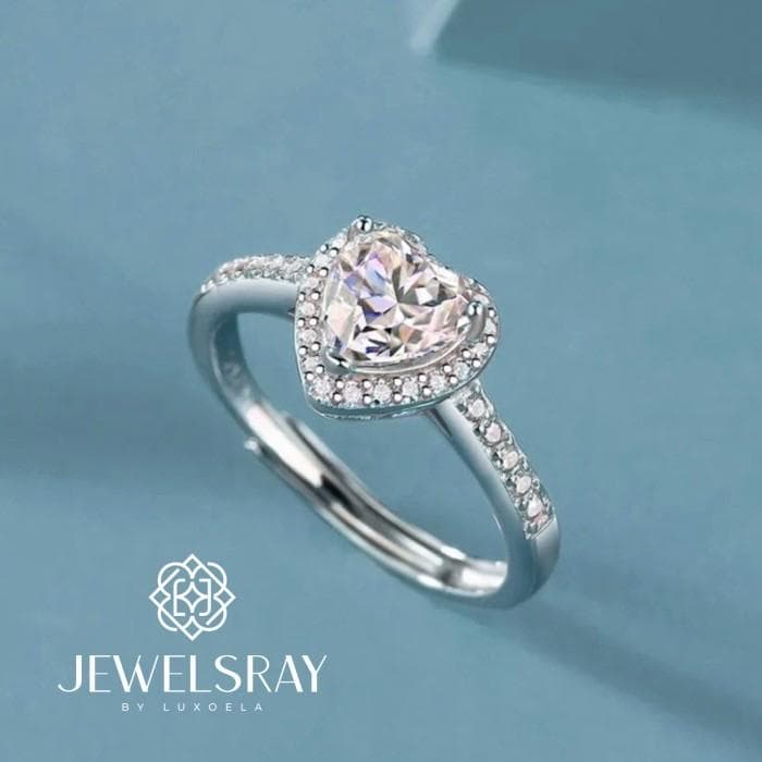 Cincin Kawin Amora Halo Moissanite - Heart Cut Diamond Look Tunangan Kawin Menikah Married