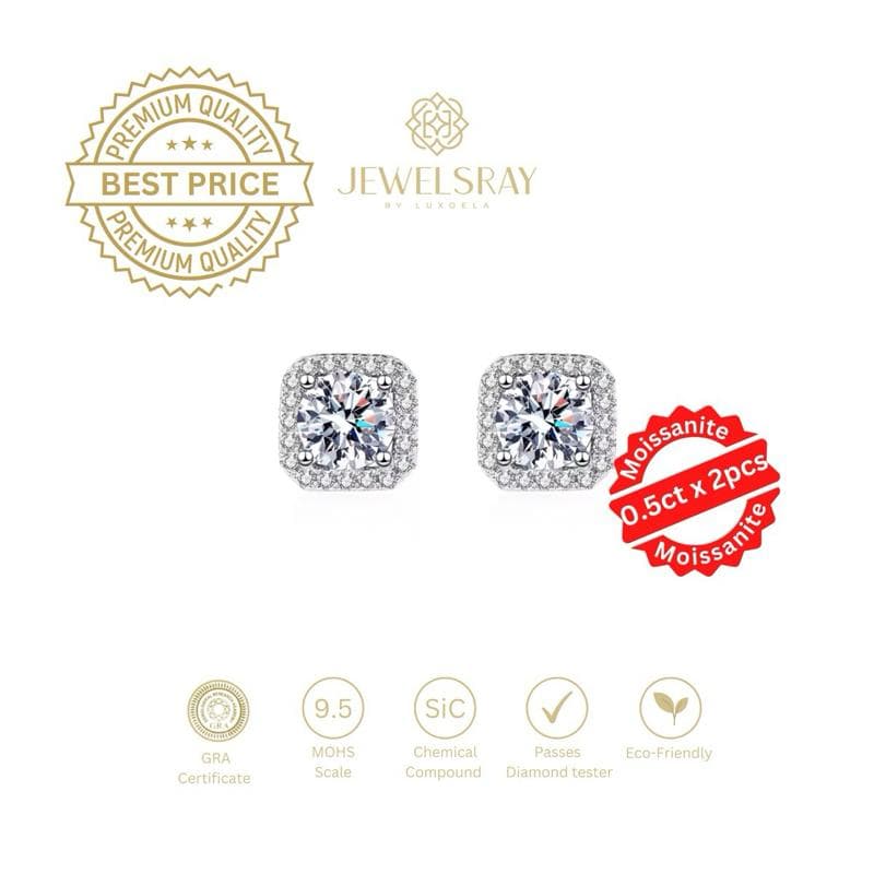 Bowie Earrings Moissanite - Diamond Look Anting Berlian Setting Gold