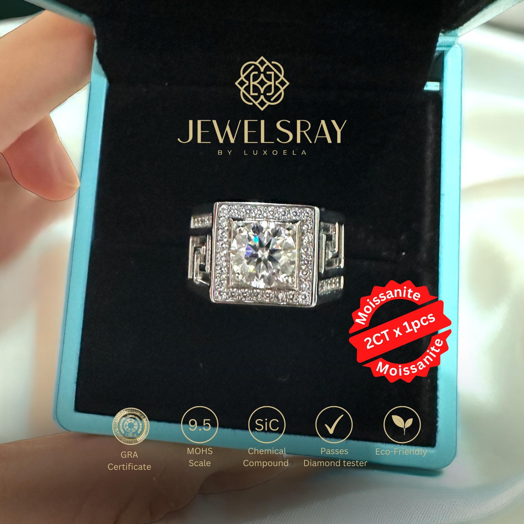 Cincin Pria Juan Moissanite Man Ring Adjustable Elegant Fancy Ring