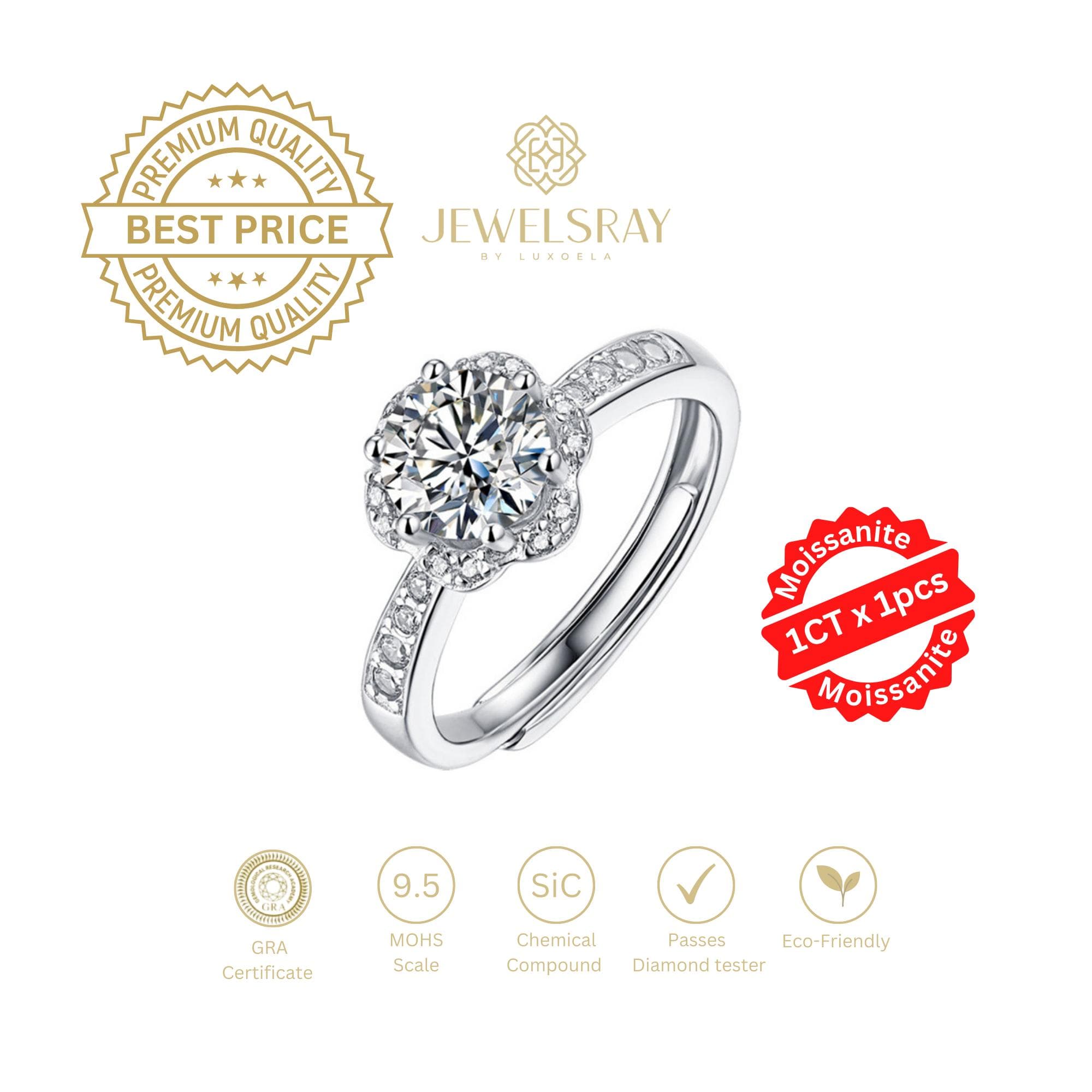 Cincin Kawin Arianell Moissanite Ring Adjustable Diamond Look Lamaran