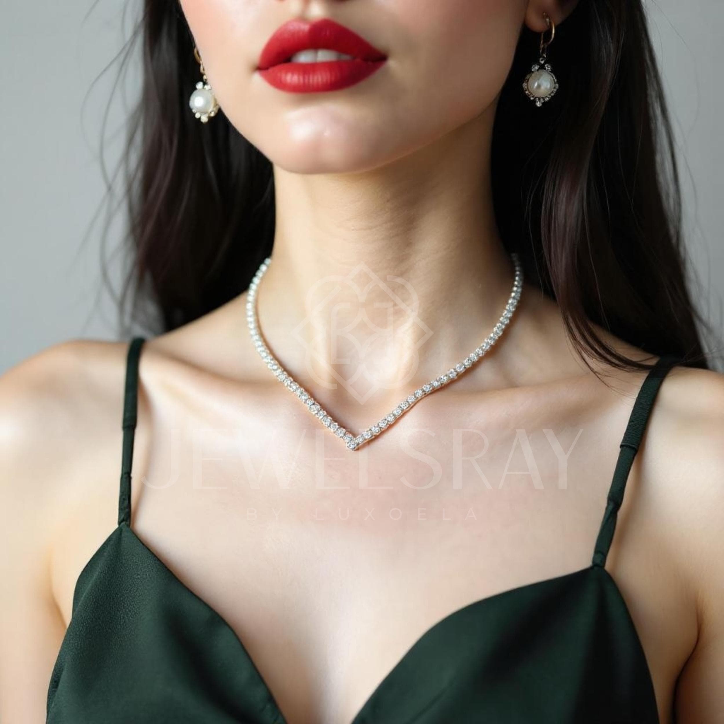 Kalung Tennis V Libertee Moissanite Model V Necklace Fancy Elegant Bride Jewelsray